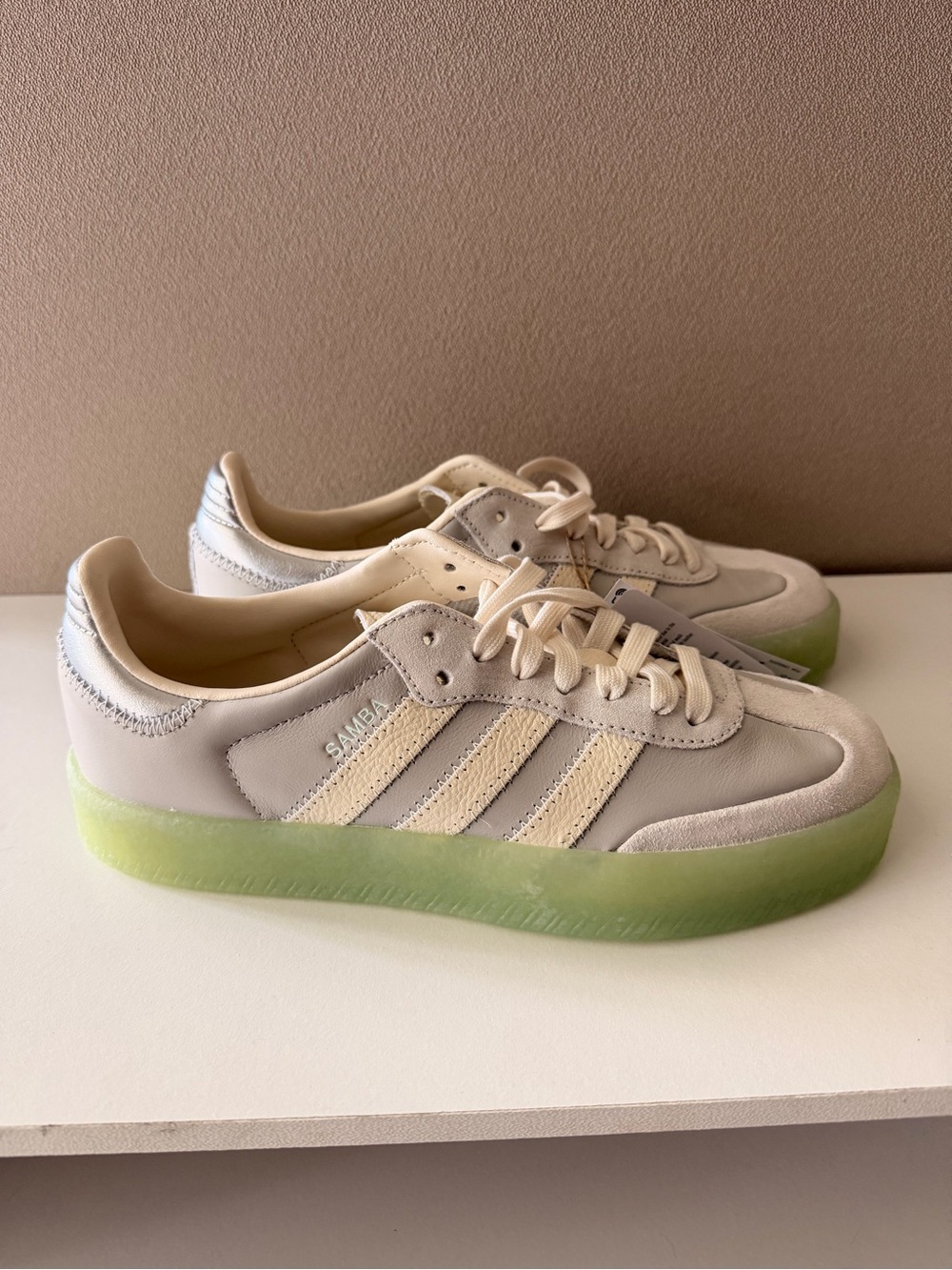 adidas Samba Low-Profile Sneakers in Cream with Translucent Green Sole